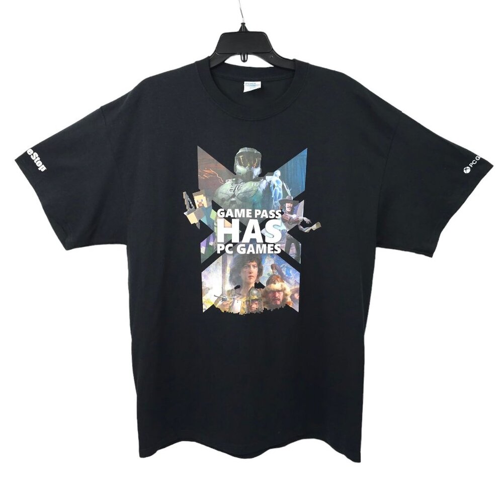 Game Pass Has PC Games Xbox T Shirt Mens XL GameStop Employee Shirt Gaming Halo